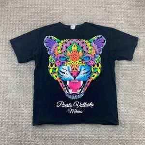 Puerto Vallarta Mexico Shirt Men Large L Black Multicolor Graphic Print T-Shirt